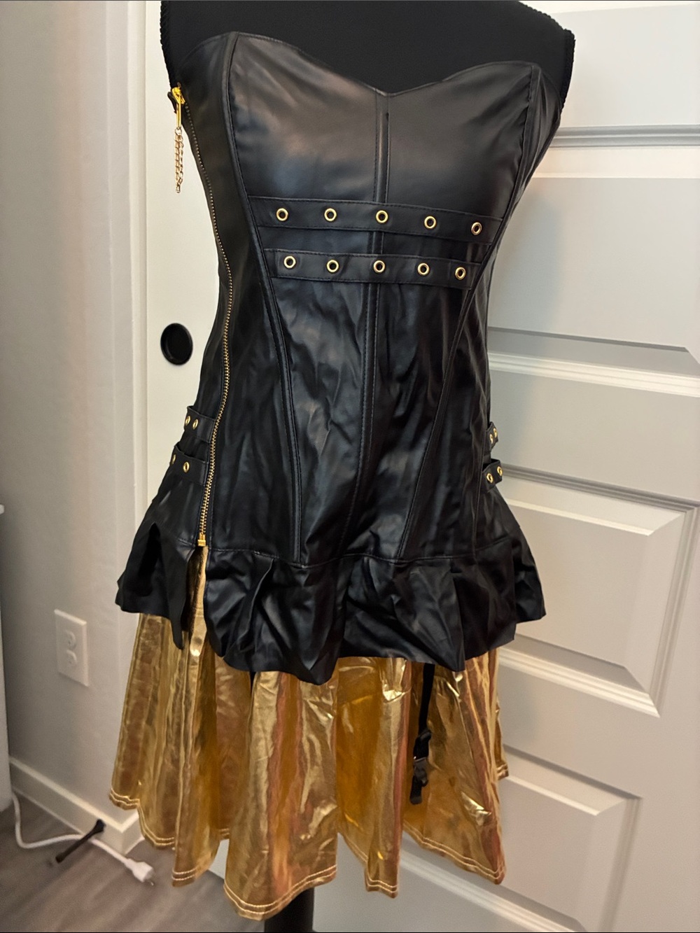 Black Faux Leather Corset Skirt with Gold skirt.  NWOTS
